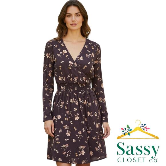 AMOUR VERT Silk Dress – Floral Wrap, Long Sleeve, Size L – EUC - Picture 1 of 6